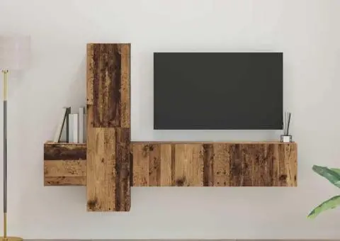 Set comodă TV cu raft Pe perete 5 pcs Lemn vechi Mediu Lemn compozit - 1/5