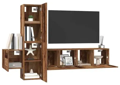 Set comodă TV cu raft Pe perete 5 pcs Lemn vechi Mediu Lemn compozit - 3/5
