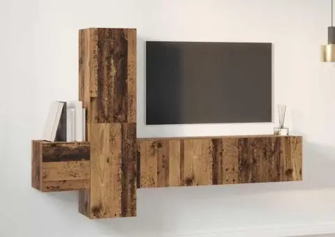 Set comodă TV cu raft Pe perete 5 pcs Lemn vechi Mediu Lemn compozit - 4/5