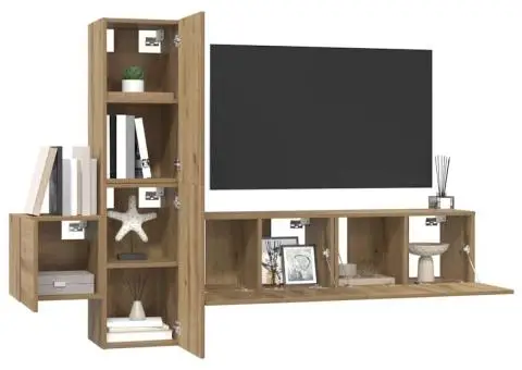 Set comodă TV 5 pcs stejar artizanal Mediu Lemn compozit - 3/5