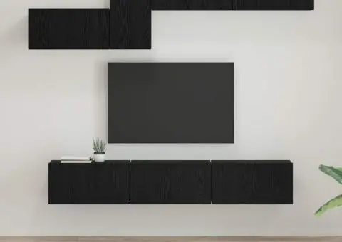 Set comodă TV 7 pcs Stejar negru 60 x 30 x 30 cm Lemn compozit - 1/5