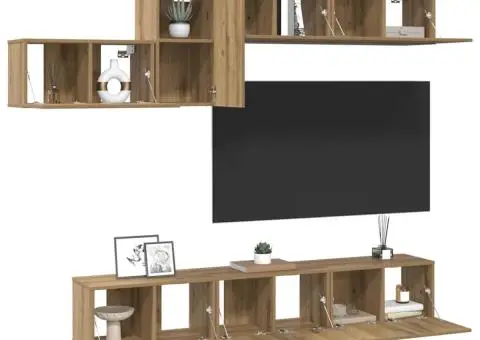 Set comodă TV cu sertar cu raft Pe perete Altele 7 pcs stejar artizanal 60 x 30 x 30 cm - 3/5