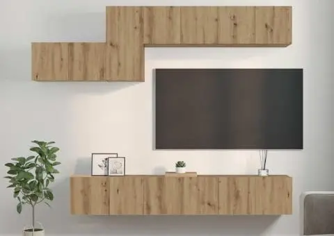 Set comodă TV cu sertar cu raft Pe perete Altele 7 pcs stejar artizanal 60 x 30 x 30 cm - 4/5