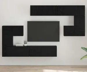 vidaXL Set comodă TV cu depozitare cu ușă 8 pcs Stejar negru