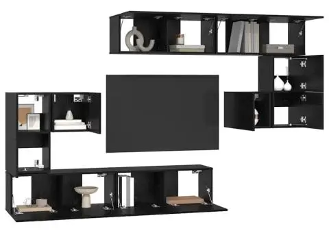 Set comodă TV cu depozitare cu ușă 8 pcs Stejar negru - 3/5