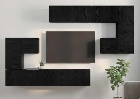 Set comodă TV cu depozitare cu ușă 8 pcs Stejar negru - 4/5