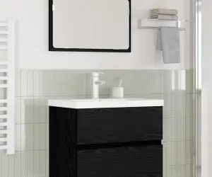 vidaXL Set de mobilier pentru baie cu depozitare cu oglindă 3 pcs Stejar negru