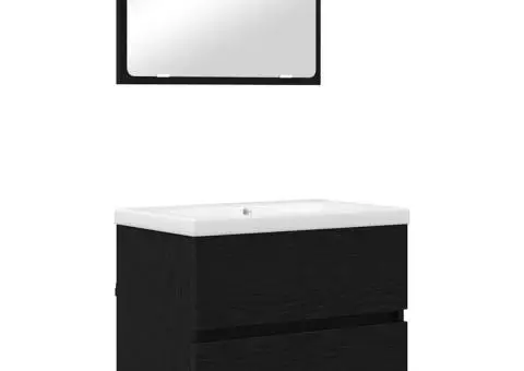 Set de mobilier pentru baie cu depozitare cu oglindă 3 pcs Stejar negru - 2/5