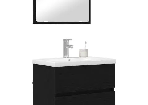 Set de mobilier pentru baie cu depozitare cu oglindă 3 pcs Stejar negru - 3/5