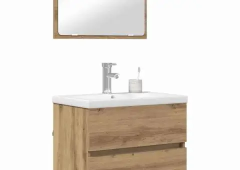 Set de mobilier pentru baie 3 pcs stejar artizanal - 3/5