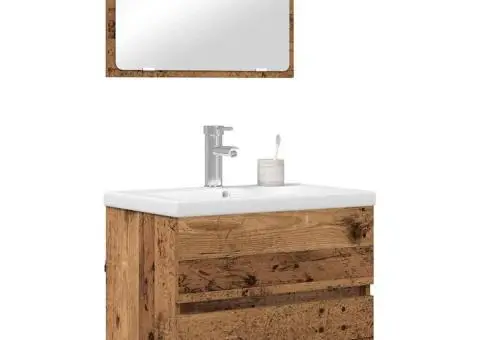 Set de mobilier pentru baie 3 pcs Lemn vechi 60 x 38.5 x 45 cm - 3/5