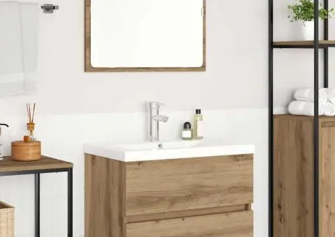 Set de mobilier pentru baie cu depozitare cu oglindă 3 pcs Stejar negru - 4/5