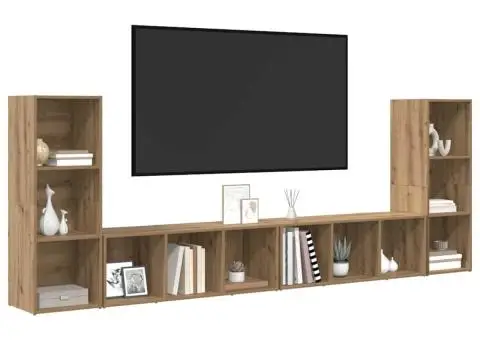 Cabinet TV cu raft 4 pcs Stejar artisanal 37 x 35 x 107.5 cm - 3/5