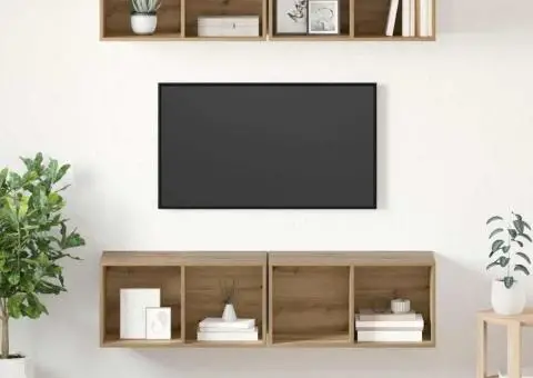 Dulap pentru TV pe Perete cu raft cu depozitare 4 pcs stejar artizanal - 1/5