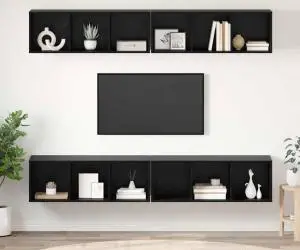vidaXL Dulap pentru TV pe Perete 4 pcs Stejar negru 37 x 37 x 107.5 cm