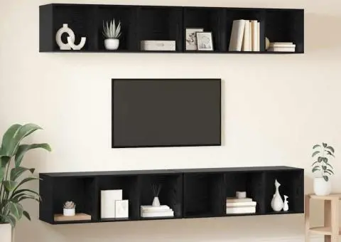 Dulap pentru TV pe Perete 4 pcs Stejar negru 37 x 37 x 107.5 cm - 4/5