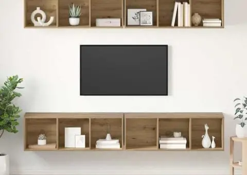 Dulap pentru TV pe Perete cu raft cu depozitare 4 pcs stejar artizanal - 1/5