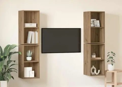 Dulap pentru TV pe Perete cu raft cu depozitare 4 pcs Stejar artisanal - 4/5