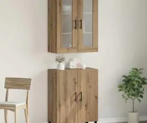 vidaXL Bufet stejar artizanal Set de două piese Lemn compozit