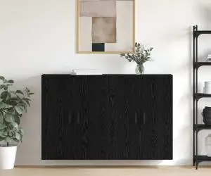 vidaXL Mobilier cu Montaj pe Perete cu raft cu depozitare cu ușă 2 pcs Stejar negru