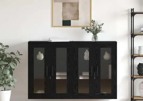 Mobilier cu Montaj pe Perete cu raft Pe perete cu depozitare cu ușă 2 pcs Stejar negru - 1/5