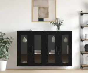 vidaXL Mobilier cu Montaj pe Perete cu raft Pe perete cu depozitare cu ușă 2 pcs Stejar negru