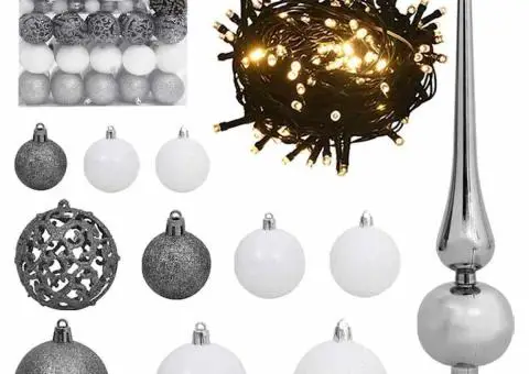 Brad de Crăciun Slim LED-uri și Set de Bile Verde 210 cm PVC - 4/5