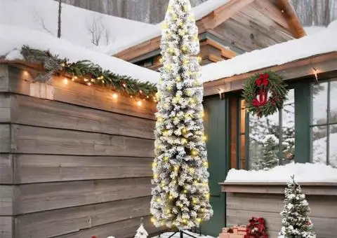 Brad de Crăciun slim 300 LED-uri & Zăpadă îmbrăcat verde 240 cm - 1/5