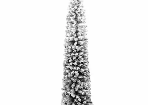 Brad de Crăciun slim cu 300 LED-uri și set de bile cu zăpadă acoperită verde 240 cm - 4/5