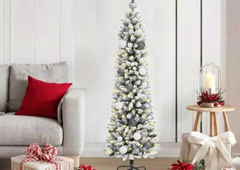 Brad de Crăciun subțire Alb 150 cm PVC - 1/5