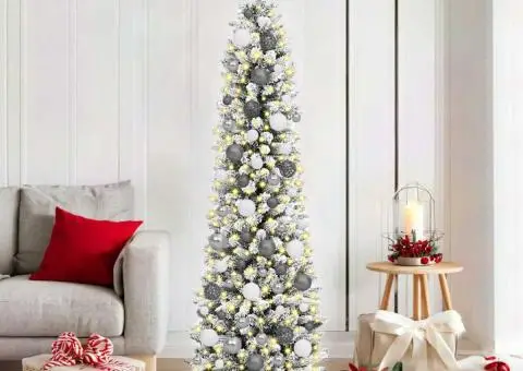 Brad de Crăciun subțire Alb 180 cm PVC - 1/5