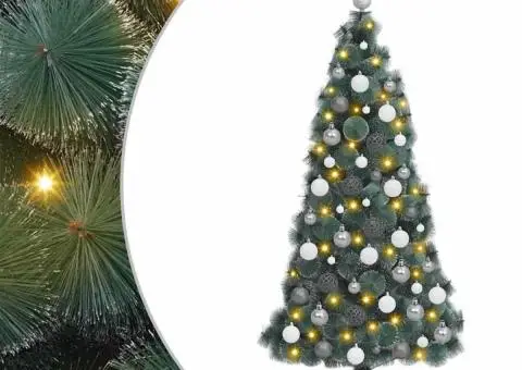 Brad de Crăciun artificial LED și set globuri Verde 150 cm PET - 1/5