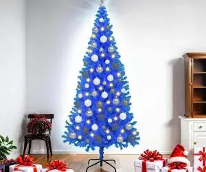 vidaXL Brad Artificial Albastru cu LED și Set de Globuri - 180 cm PVC