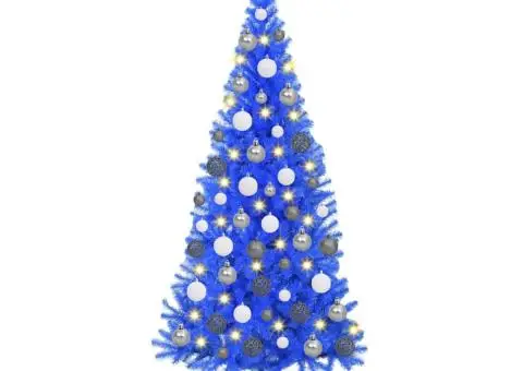 Brad Artificial Albastru cu LED și Set de Globuri - 180 cm PVC - 2/5