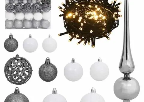 Brad Artificial Albastru cu LED și Set de Globuri - 180 cm PVC - 5/5