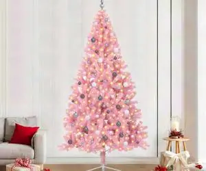 vidaXL Brad de Crăciun cu lumini decorative cu coarde Roz 240 cm PVC