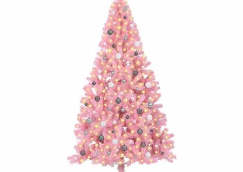 Brad de Crăciun cu lumini decorative cu coarde Roz 240 cm PVC - 3/5