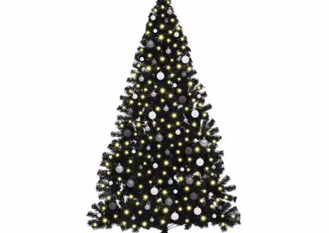 Brad de Crăciun cu lumini decorative cu coarde Negru 240 cm PVC - 3/5
