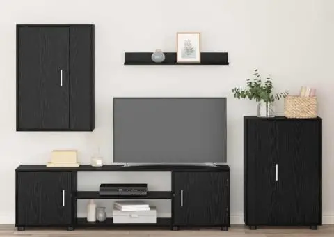 Set de 4 piese pentru cabinet TV cu raft Pe perete 4 pcs Stejar negru - 1/5