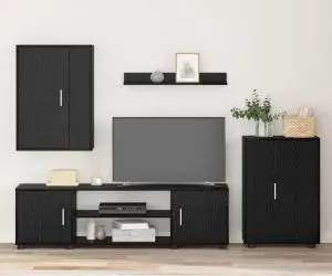 vidaXL Set de 4 piese pentru cabinet TV cu raft Pe perete 4 pcs Stejar negru