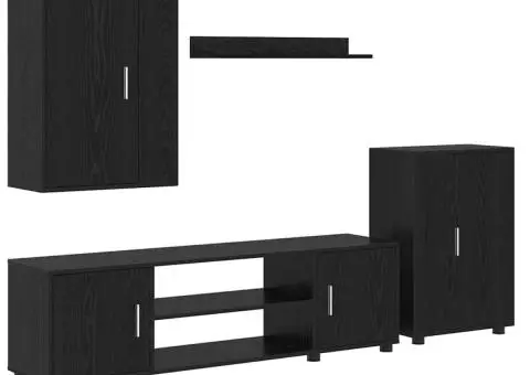 Set de 4 piese pentru cabinet TV cu raft Pe perete 4 pcs Stejar negru - 2/5