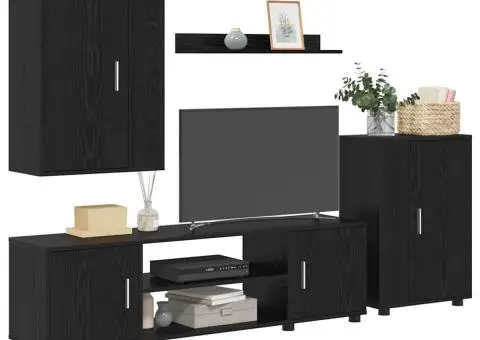 Set de 4 piese pentru cabinet TV cu raft Pe perete 4 pcs Stejar negru - 3/5