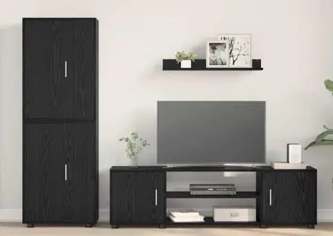 Set de 4 piese pentru cabinet TV cu raft Pe perete 4 pcs Stejar negru - 4/5