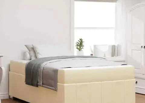 Cadru de pat Crem 120 x 190 cm țesătură - 1/5