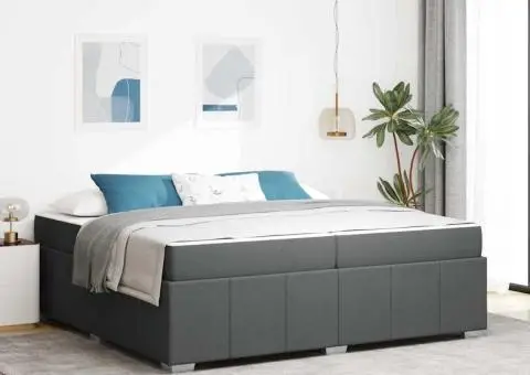 Cadru de pat Gri închis 200 x 200 cm țesătură - 1/5