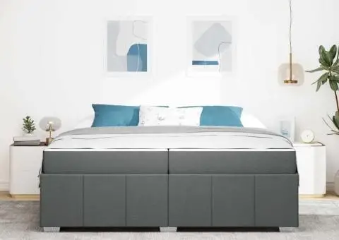 Cadru de pat Gri închis 200 x 200 cm țesătură - 5/5