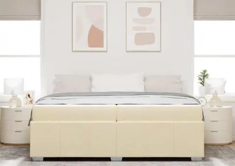 Cadru de pat Crem 200 x 200 cm țesătură - 5/5