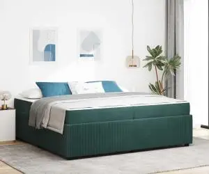 vidaXL Cadru de pat cu saltea Altele Verde închis 200 x 200 cm Catifea