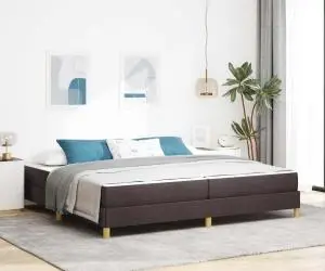 vidaXL Pat cu arcuri Maro 200 x 200 cm Țesătură, Lemn Ingineresc