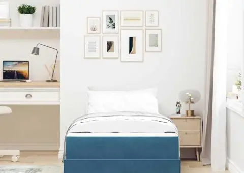 Pat boxspring cu saltea Albastru închis 90 x 200 cm Catifea - 5/5